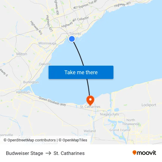 Budweiser Stage to St. Catharines map