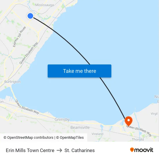 Erin Mills Town Centre to St. Catharines map