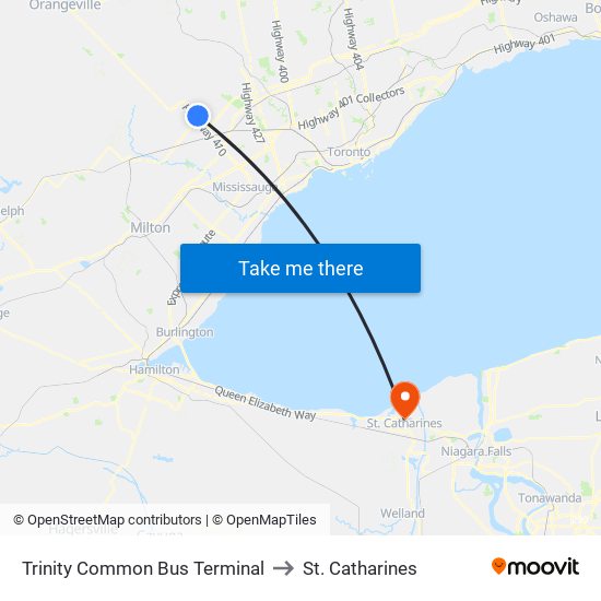 Trinity Common Bus Terminal to St. Catharines map