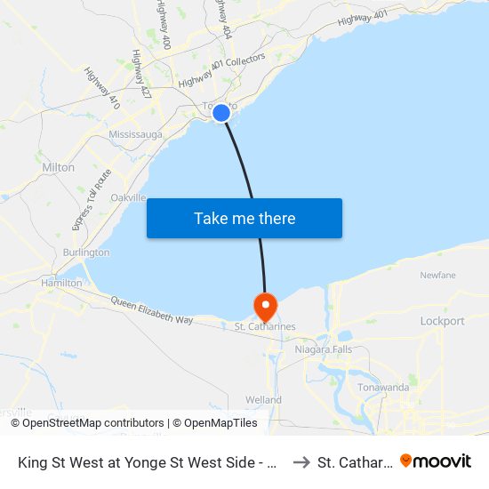 King St West at Yonge St West Side - King Station to St. Catharines map