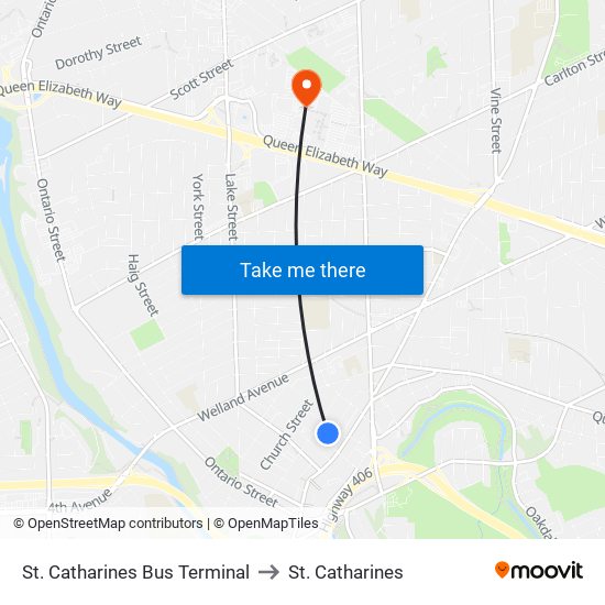 St. Catharines Bus Terminal to St. Catharines map