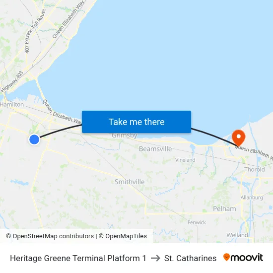 Heritage Greene Terminal Platform 1 to St. Catharines map