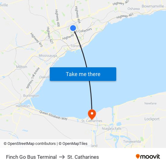 Finch Go Bus Terminal to St. Catharines map