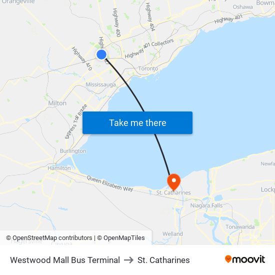 Westwood Mall Bus Terminal to St. Catharines map