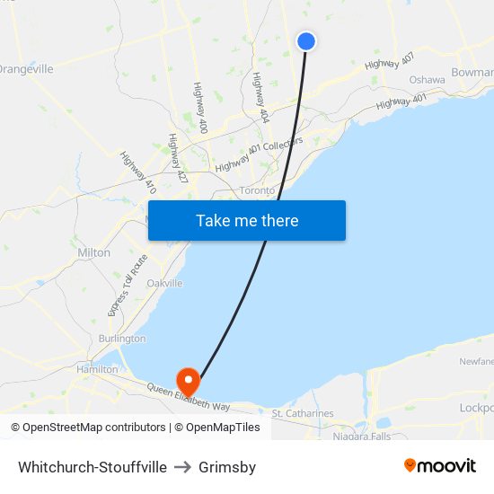 Whitchurch-Stouffville to Grimsby map