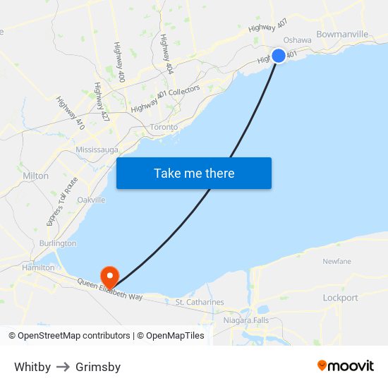 Whitby to Grimsby map