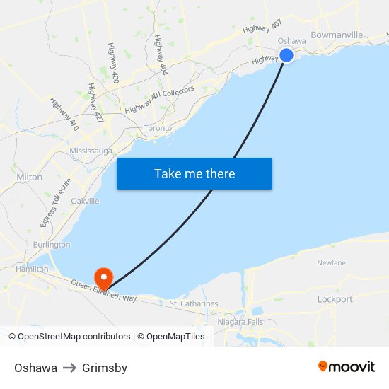 Oshawa to Grimsby map