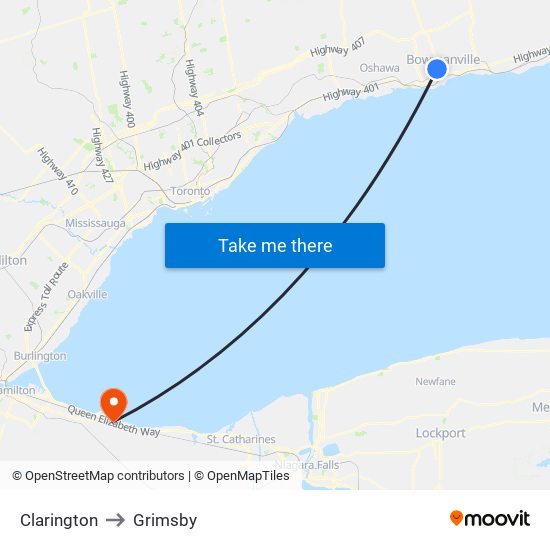 Clarington to Grimsby map