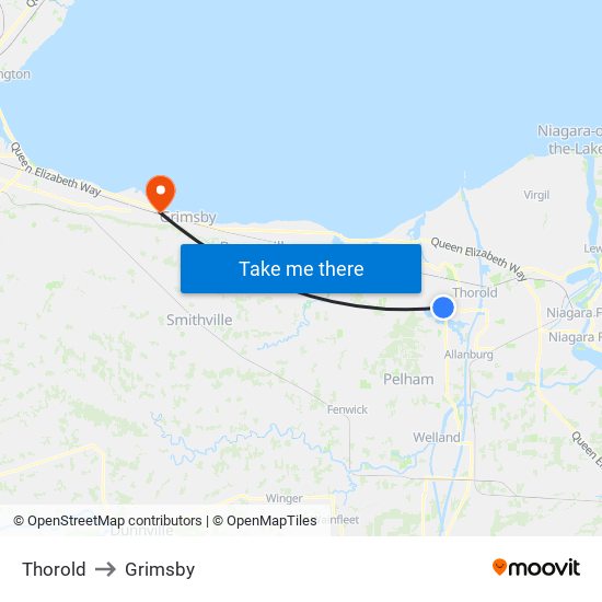 Thorold to Grimsby map