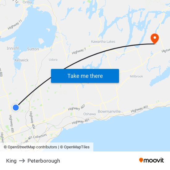 King to Peterborough map