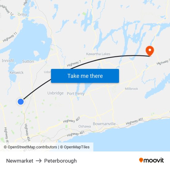 Newmarket to Peterborough map