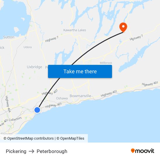 Pickering to Peterborough map