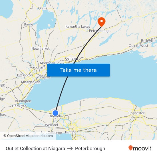 Outlet Collection at Niagara to Peterborough map