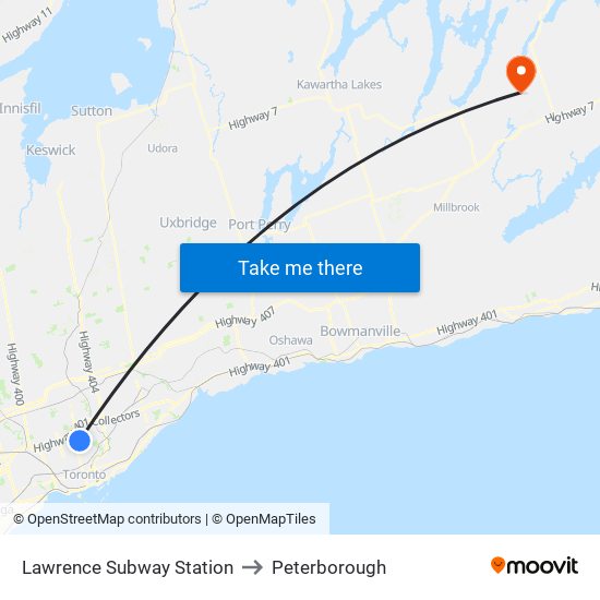 Lawrence Subway Station to Peterborough map