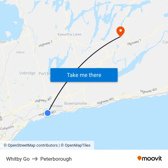 Whitby Go to Peterborough map