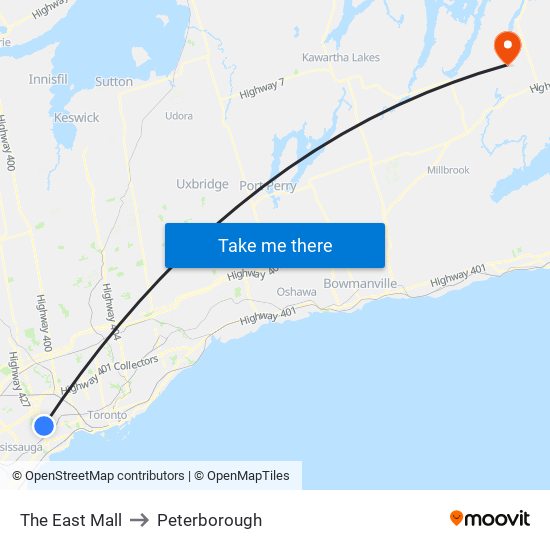 The East Mall to Peterborough map