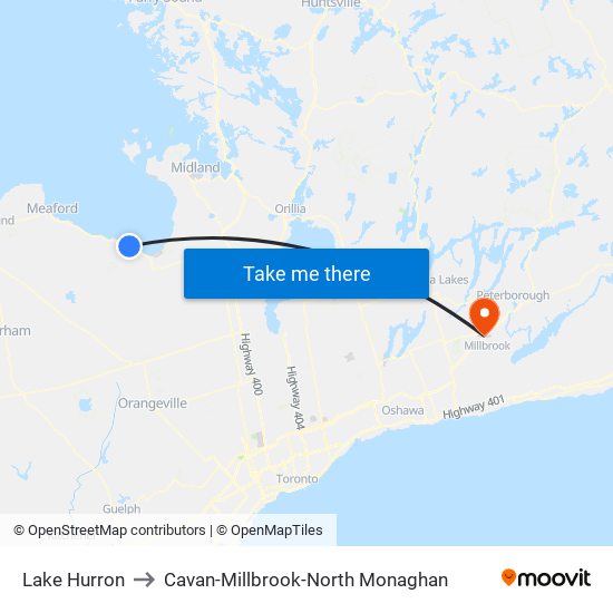 Lake Hurron to Cavan-Millbrook-North Monaghan map