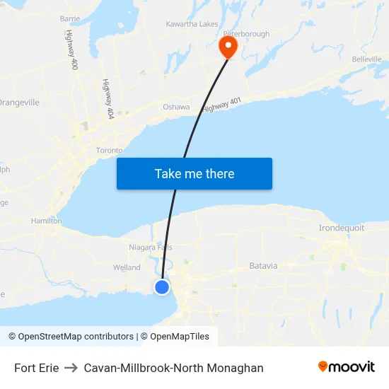 Fort Erie to Cavan-Millbrook-North Monaghan map