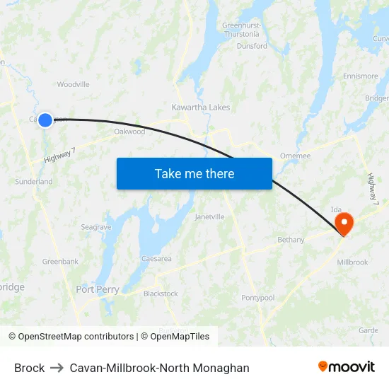 Brock to Cavan-Millbrook-North Monaghan map