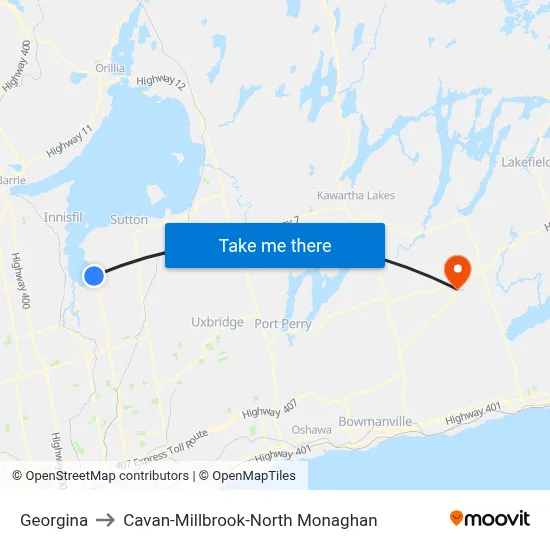 Georgina to Cavan-Millbrook-North Monaghan map