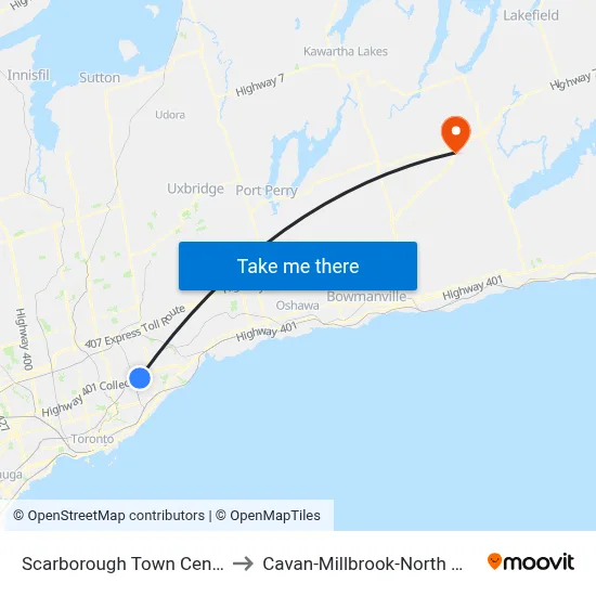 Scarborough Town Centre-West to Cavan-Millbrook-North Monaghan map