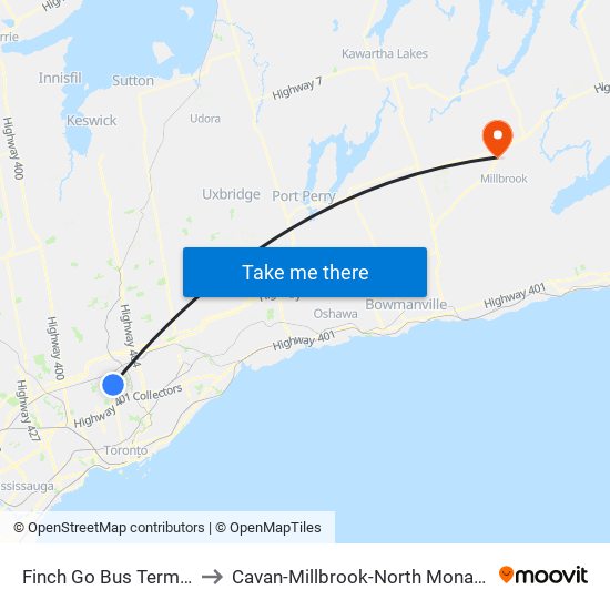 Finch Go Bus Terminal to Cavan-Millbrook-North Monaghan map