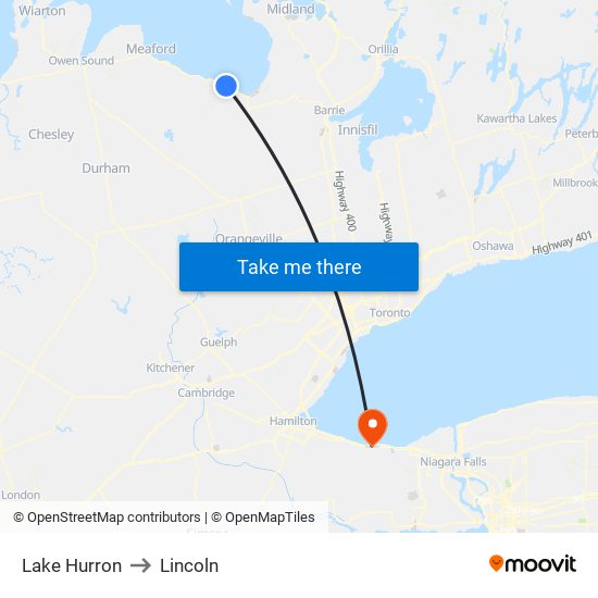 Lake Hurron to Lincoln map