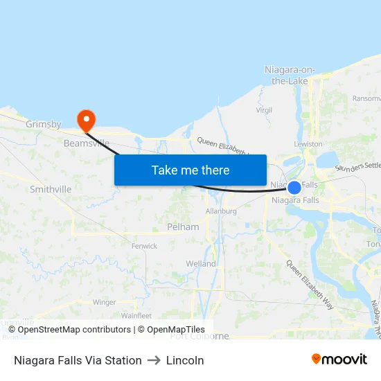 Niagara Falls Via Station to Lincoln map