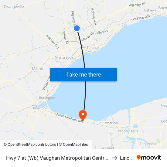 Hwy 7 at (Wb) Vaughan Metropolitan Centre Station to Lincoln map