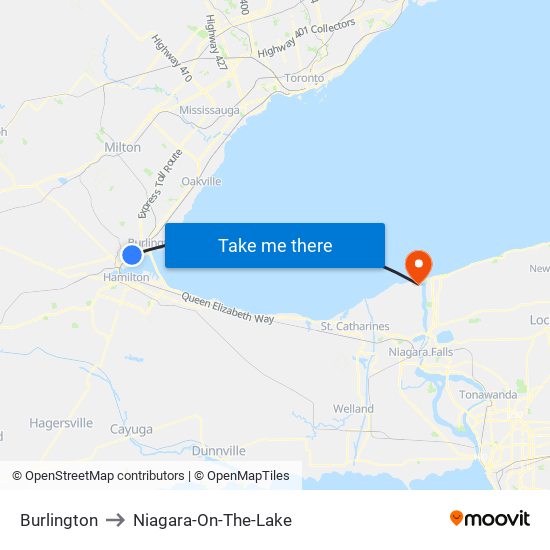 Burlington to Niagara-On-The-Lake map