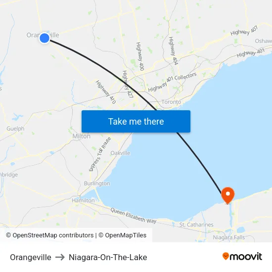 Orangeville to Niagara-On-The-Lake map