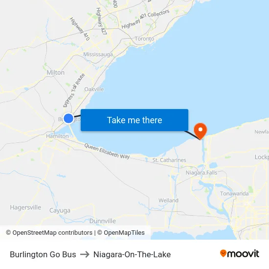 Burlington Go Bus to Niagara-On-The-Lake map