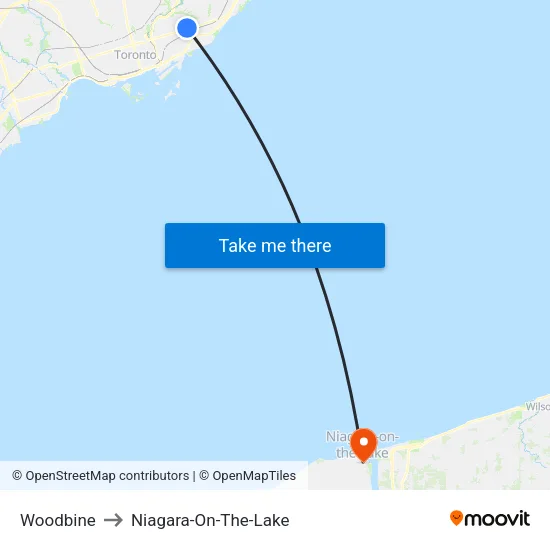 Woodbine to Niagara-On-The-Lake map