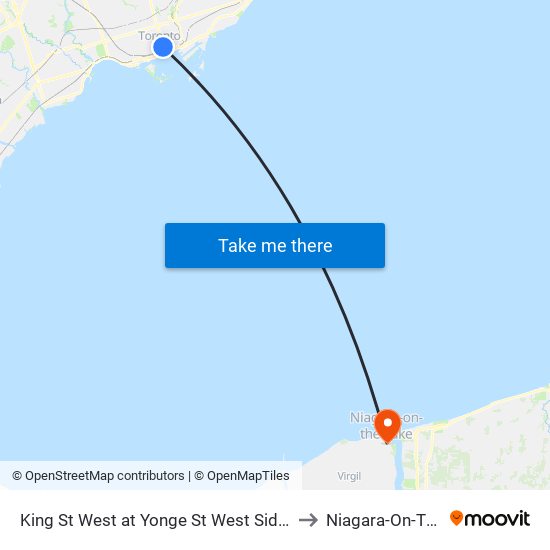 King St West at Yonge St West Side - King Station to Niagara-On-The-Lake map