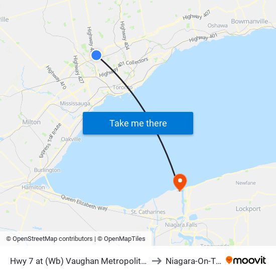 Hwy 7 at (Wb) Vaughan Metropolitan Centre Station to Niagara-On-The-Lake map