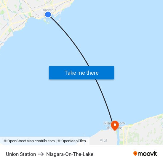 Union Station to Niagara-On-The-Lake map