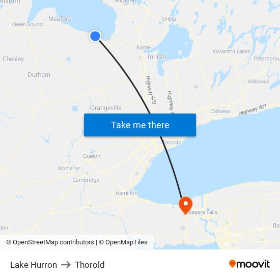 Lake Hurron to Thorold map