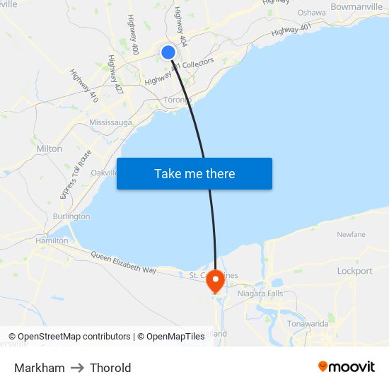 Markham to Thorold map