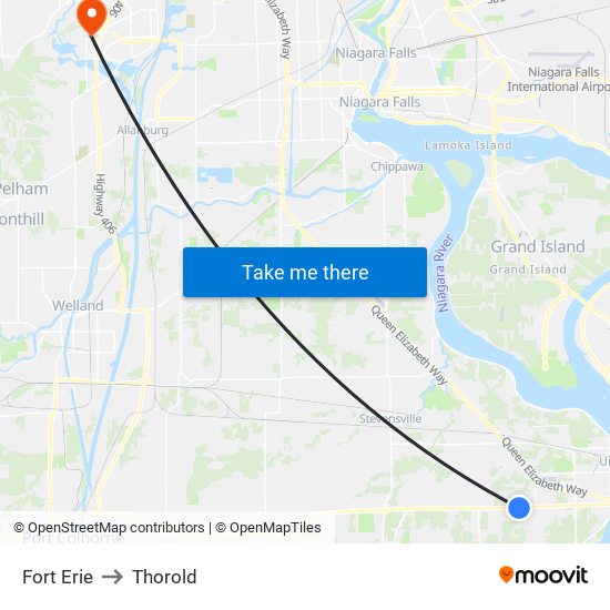 Fort Erie to Thorold map