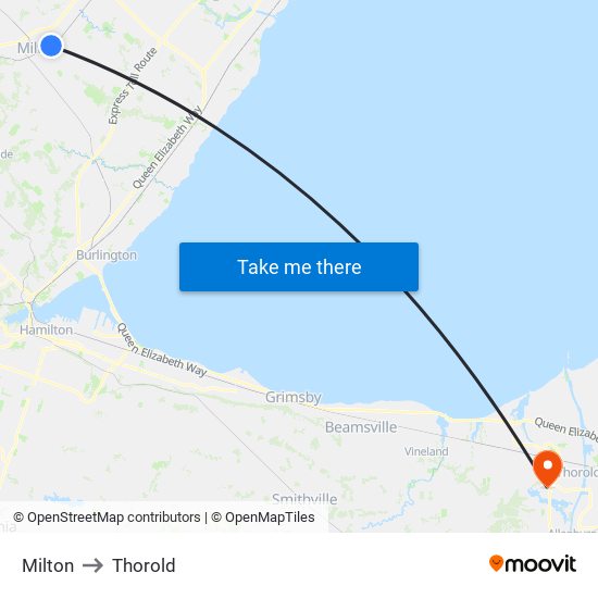 Milton to Thorold map