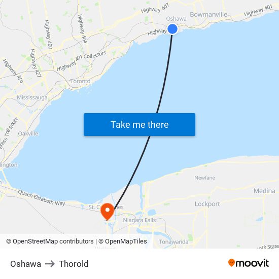 Oshawa to Thorold map