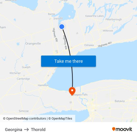 Georgina to Thorold map