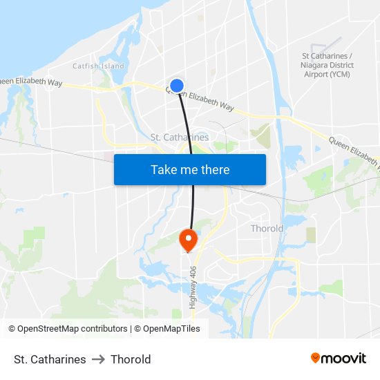 St. Catharines to Thorold map