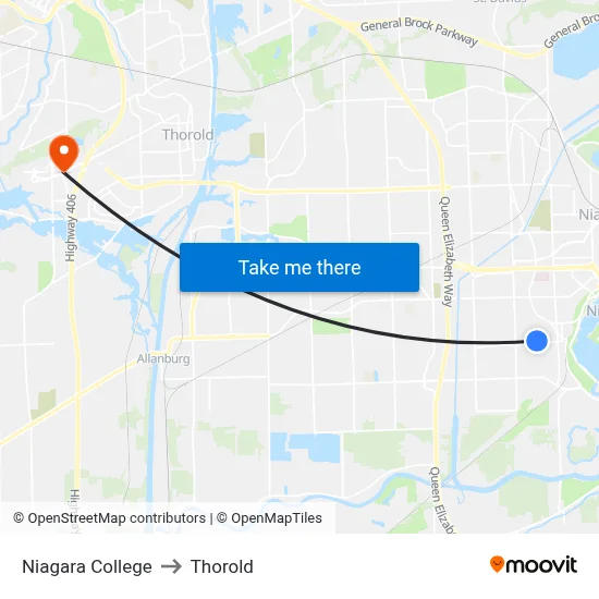 Niagara College to Thorold map