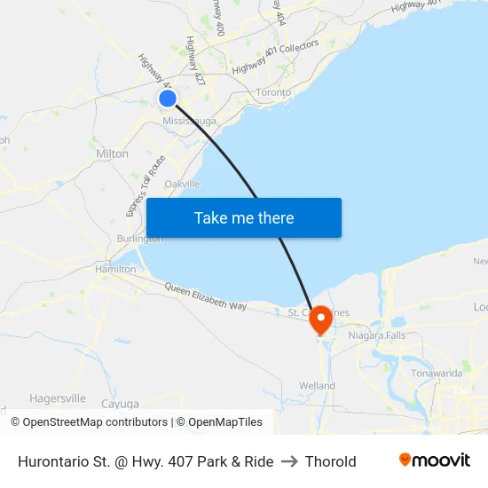Hurontario St. @ Hwy. 407 Park & Ride to Thorold map