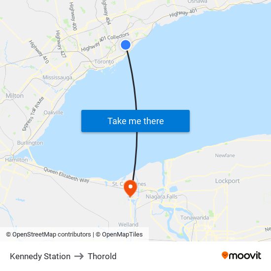 Kennedy Station to Thorold map