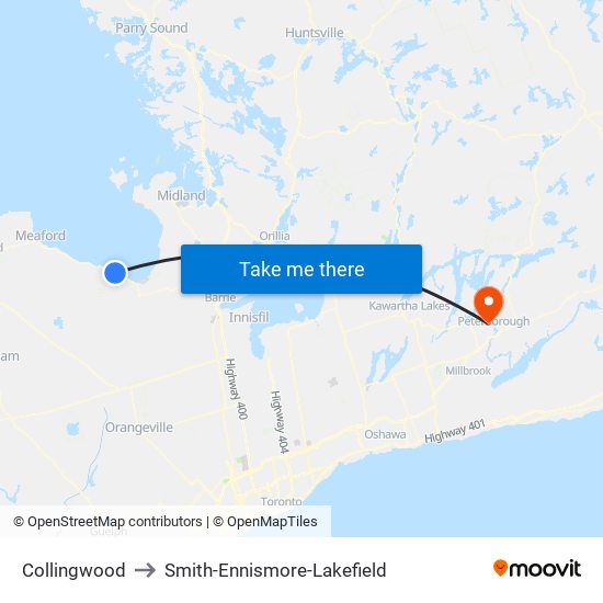 Collingwood to Smith-Ennismore-Lakefield map
