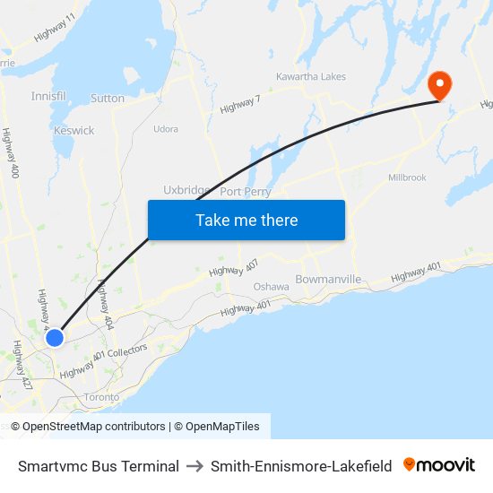 Smartvmc Bus Terminal to Smith-Ennismore-Lakefield map