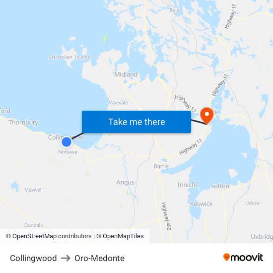 Collingwood to Oro-Medonte map