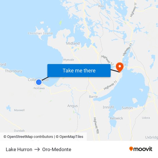 Lake Hurron to Oro-Medonte map